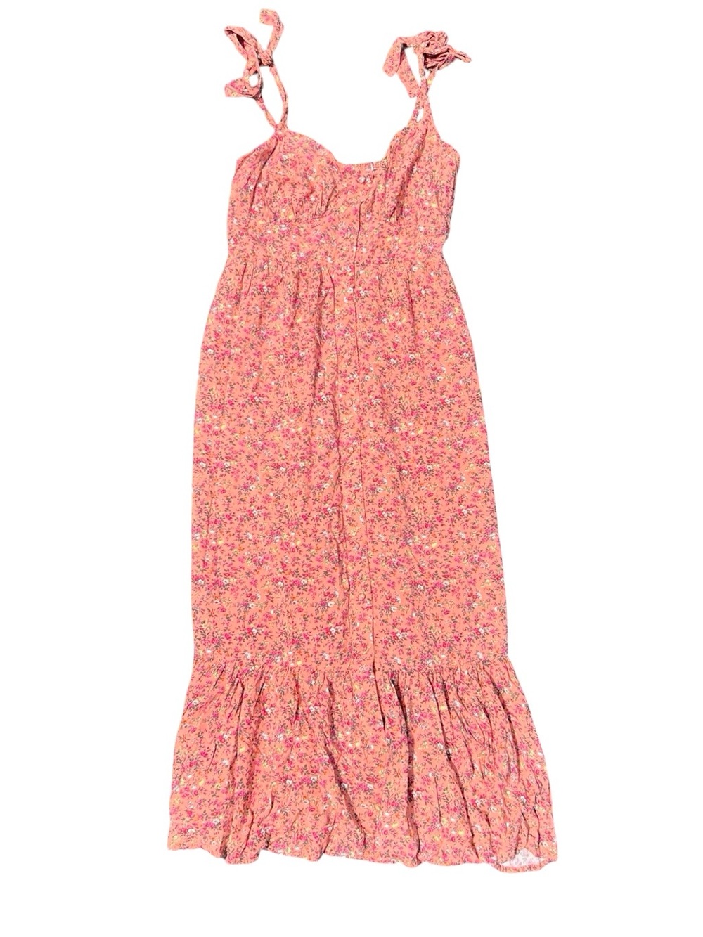 J.Crew Size 2 Coral Floral Tie Strap Smocked Ruffle Maxi Dress - Picture 2 of 3